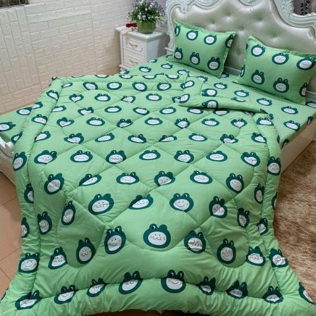 Trọn bộ 5 món chăn phao trần bông ga chun vỏ gối poly cotton mẫu mới