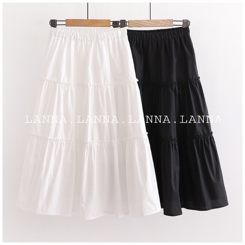 [Ảnh thật] Chân Váy 3 tầng cạp chun dáng dài trắng đen vải xịn mềm