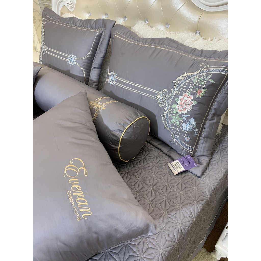 Trọn bộ Chăn Ga Gối Trần Bông Cotton Lụa 7 món Thêu Hoàng Gia -> Liên hệ Shop tư vấn Trước khi đặt hàng