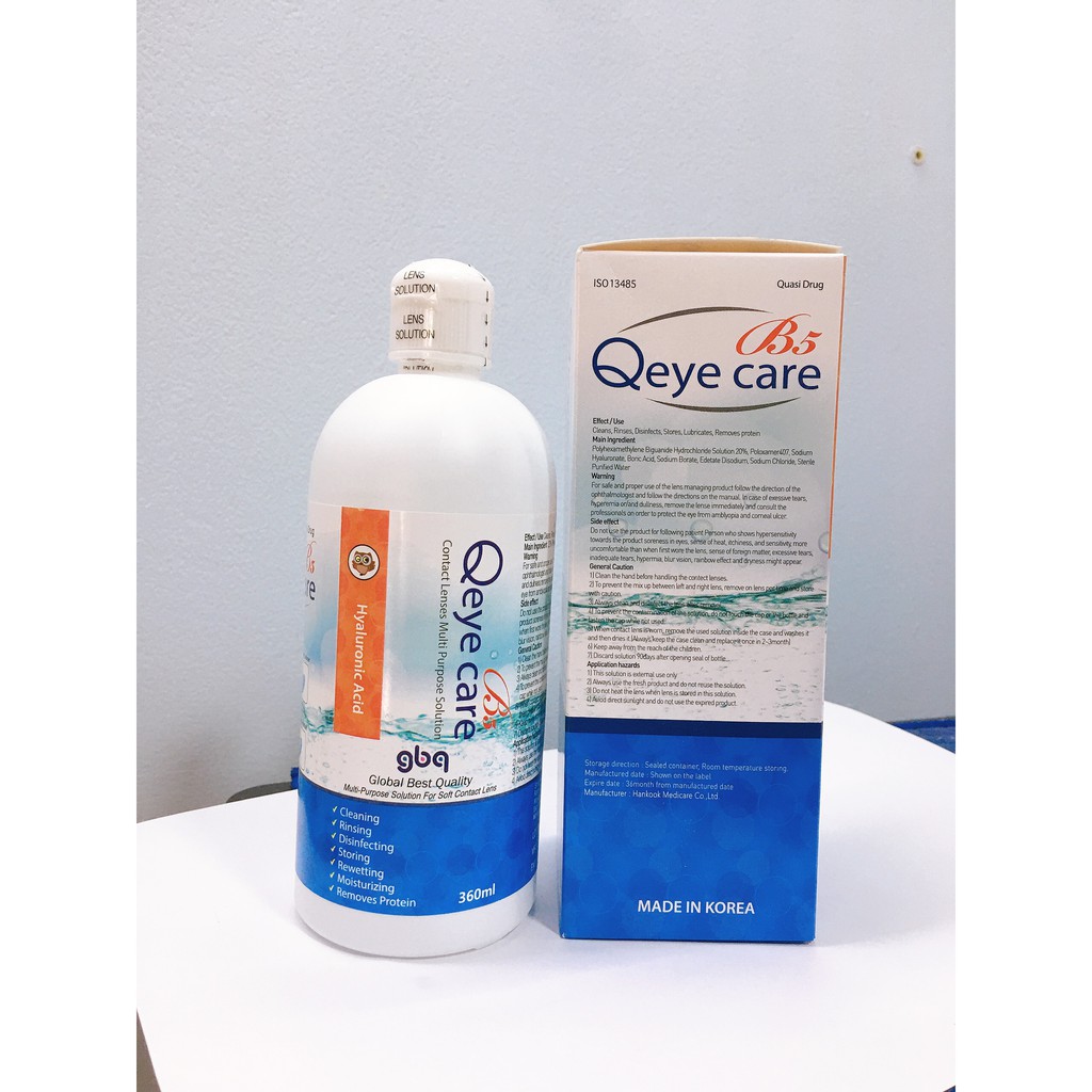 Nước ngâm lens Qeye Care 360ml- dung dịch ngâm rửa kính áp tròng Hàn Quốc date 2/2024- tặng khay