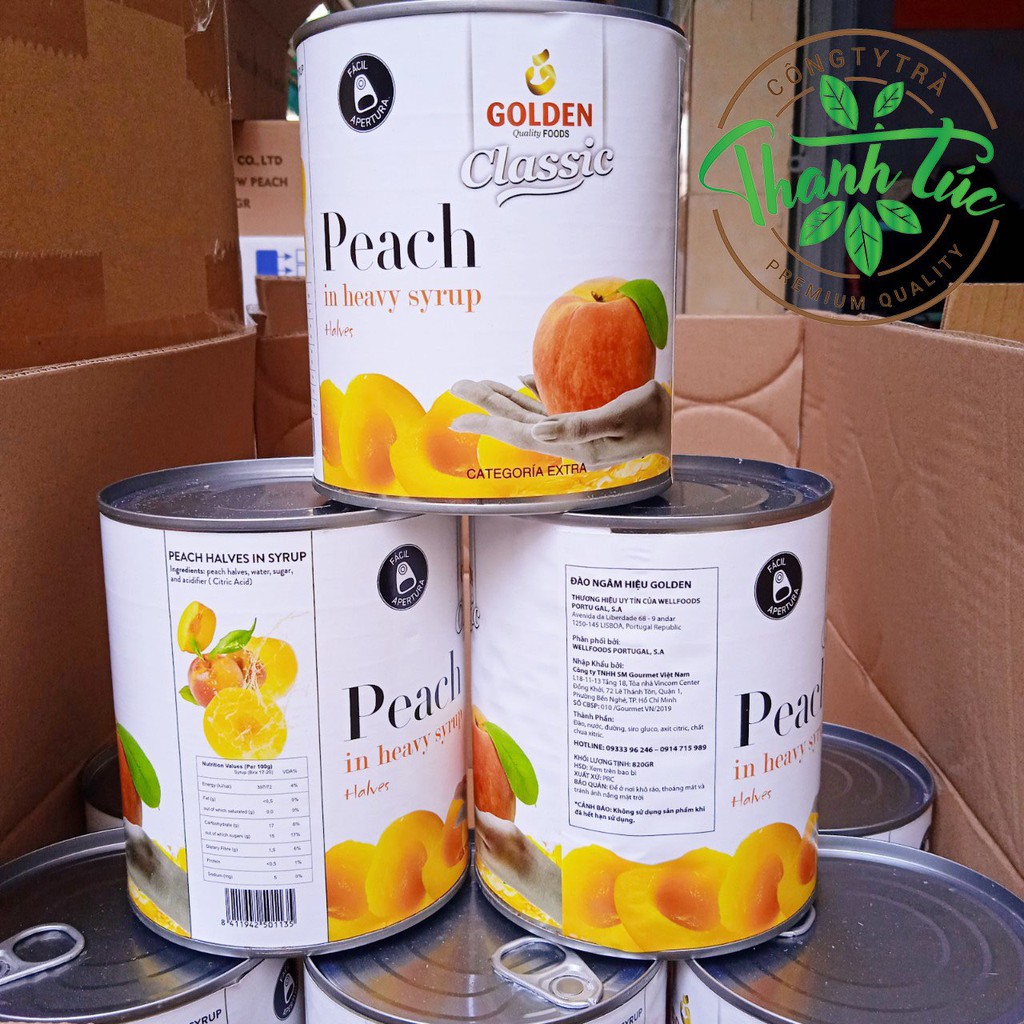 Trái Đào Ngâm Nước Đường Golden Lon 425gr & Lon 820gr
