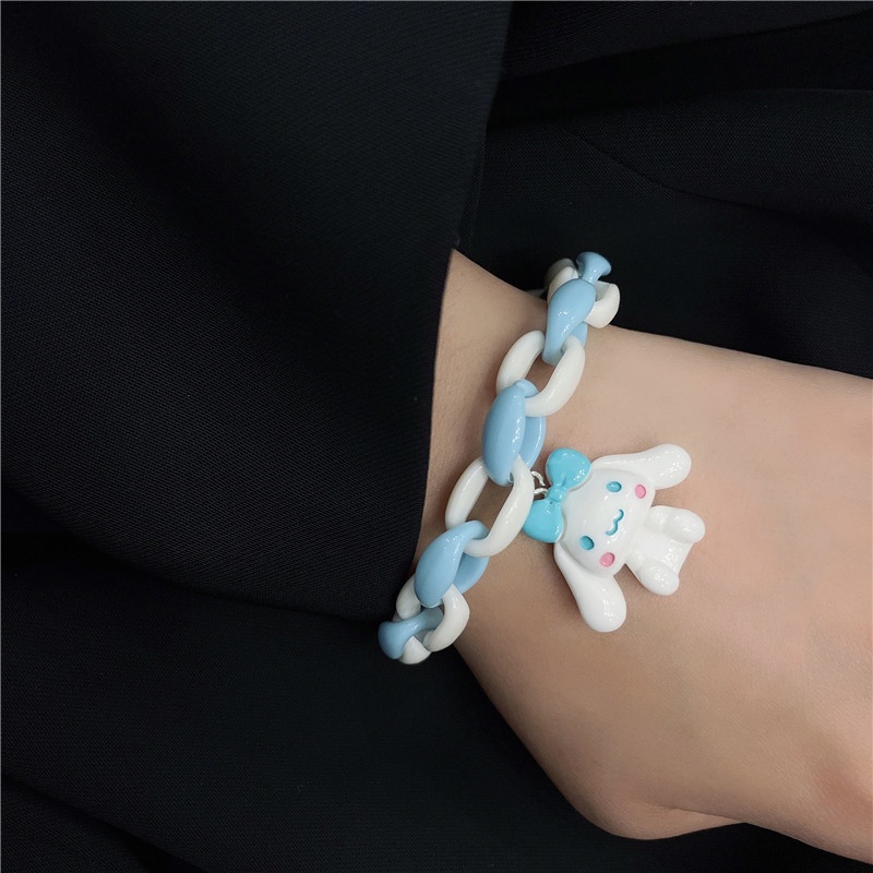 Vòng Tay Dây Xích Kim Loại Mặt Hình Chú Cún Tai To Màu Hồng Dễ Thương Có Thể Điều Chỉnh Thời Trang Cho Nữ