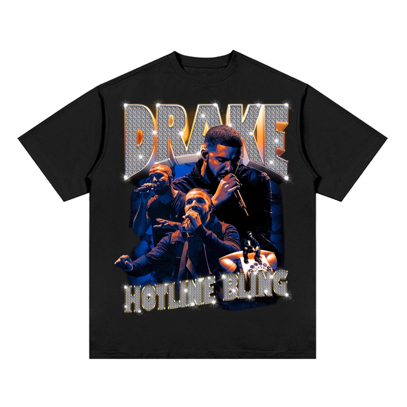 Áo Thun Vintage Drake Hotline Bling Tay Lỡ Unisex - Đen/Trắng Cổ Tròn | Blackwork