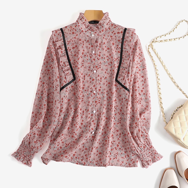 Áo sơ mi Zanzea tay loe xếp ly cổ đứng in họa tiết thời trang dành cho nữ