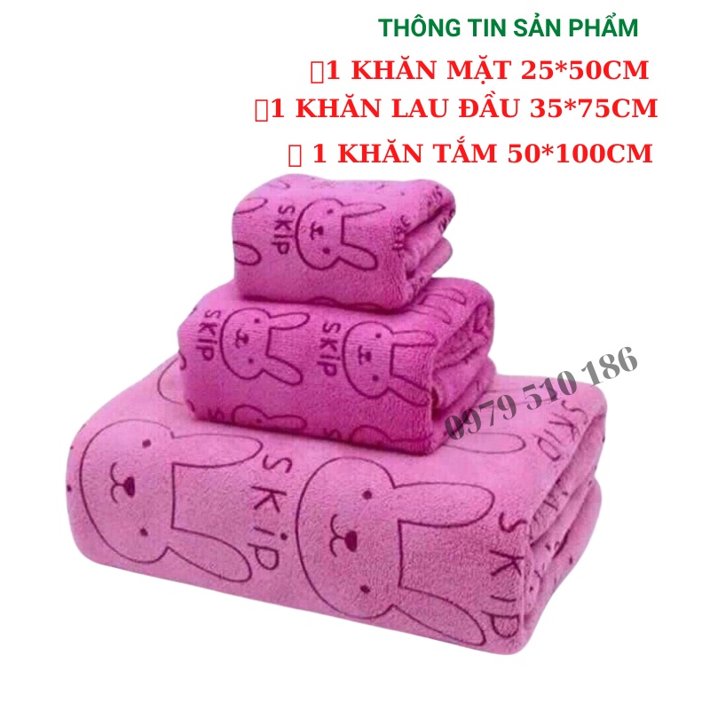 Bộ 3 khăn tắm chất liệu sợi microfiber cực mềm mịn và thấm hút