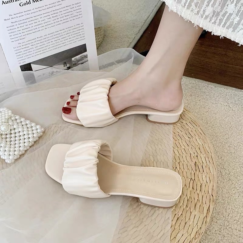 Guốc cao gót vuông 3 phân Luhana quai ngang bèo nhún mềm êm thời trang.Ms: GUỐC NHÚN BÈO