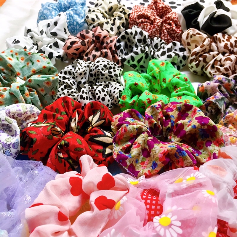 Sỉ 100dây cột tóc hoạ tiết bò sữa,beo,hoa nhí nhiều mẫu cute cho nữ-Tặng 10 dây cột tóc