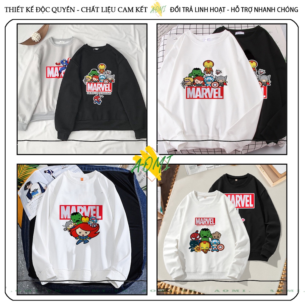 Áo Nỉ Bông Sweater Avengers Kids MCU tay dài da cá unisex full size AOMIVN