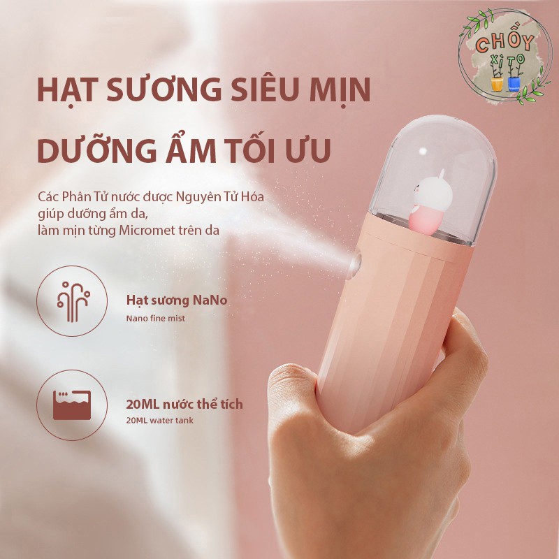 Máy phun sương CHỒY GLE450 nano mini cầm tay giữ ẩm da mặt 20ML sạc USB dễ thương