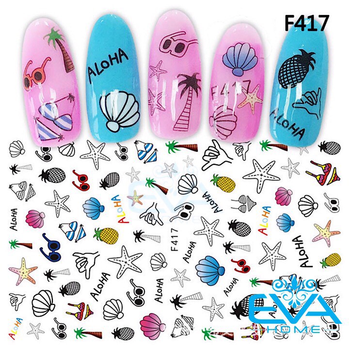 Miếng Dán Móng Tay 3D Nail Sticker Tráng Trí Hoạ Tiết Sinh Vật Biển Sea Animal F417