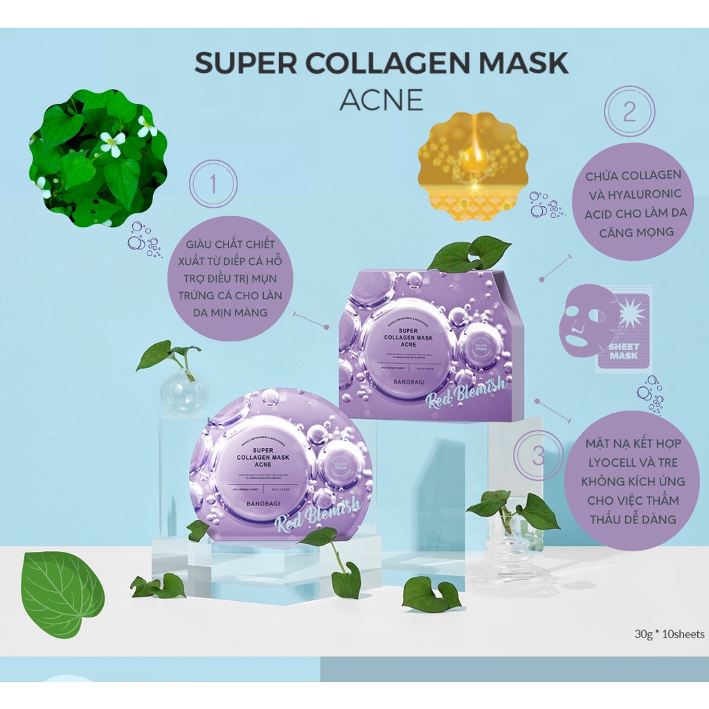 Mặt nạ Banobagi Super Collagen mẫu mới, dưỡng ẩm trắng da, chống lão hóa Hàn Quốc 30ml