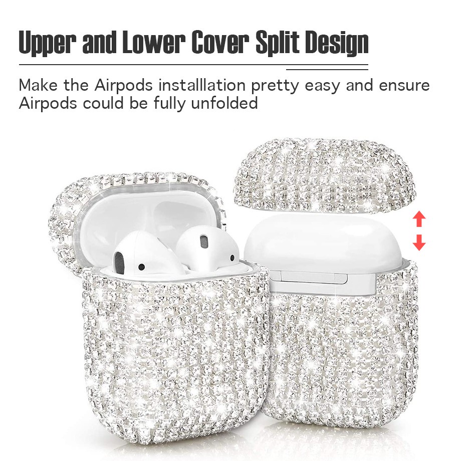 Vỏ Bảo Vệ Hộp Sạc Tai Nghe Airpods 1 2 Không Dây Bằng Pha Lê Cứng Đính Đá 3D Lấp Lánh Sang Trọng