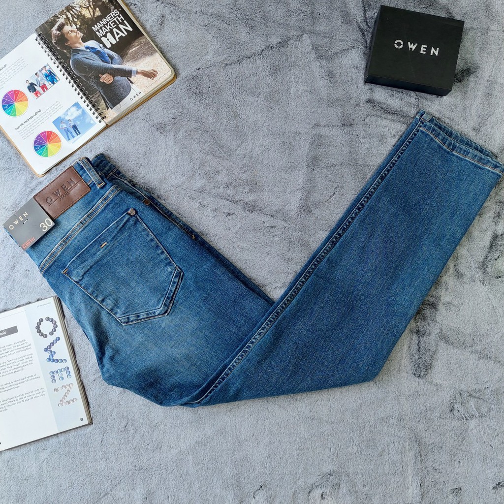 Quần Jean Nam Quần Bò Hàng Hiệu Cao Cấp Owen QJSL23063 Ống Côn Slim Màu Xanh Đậm Chất Liệu Cotton Spandex Đàn Hồi Tốt | BigBuy360 - bigbuy360.vn