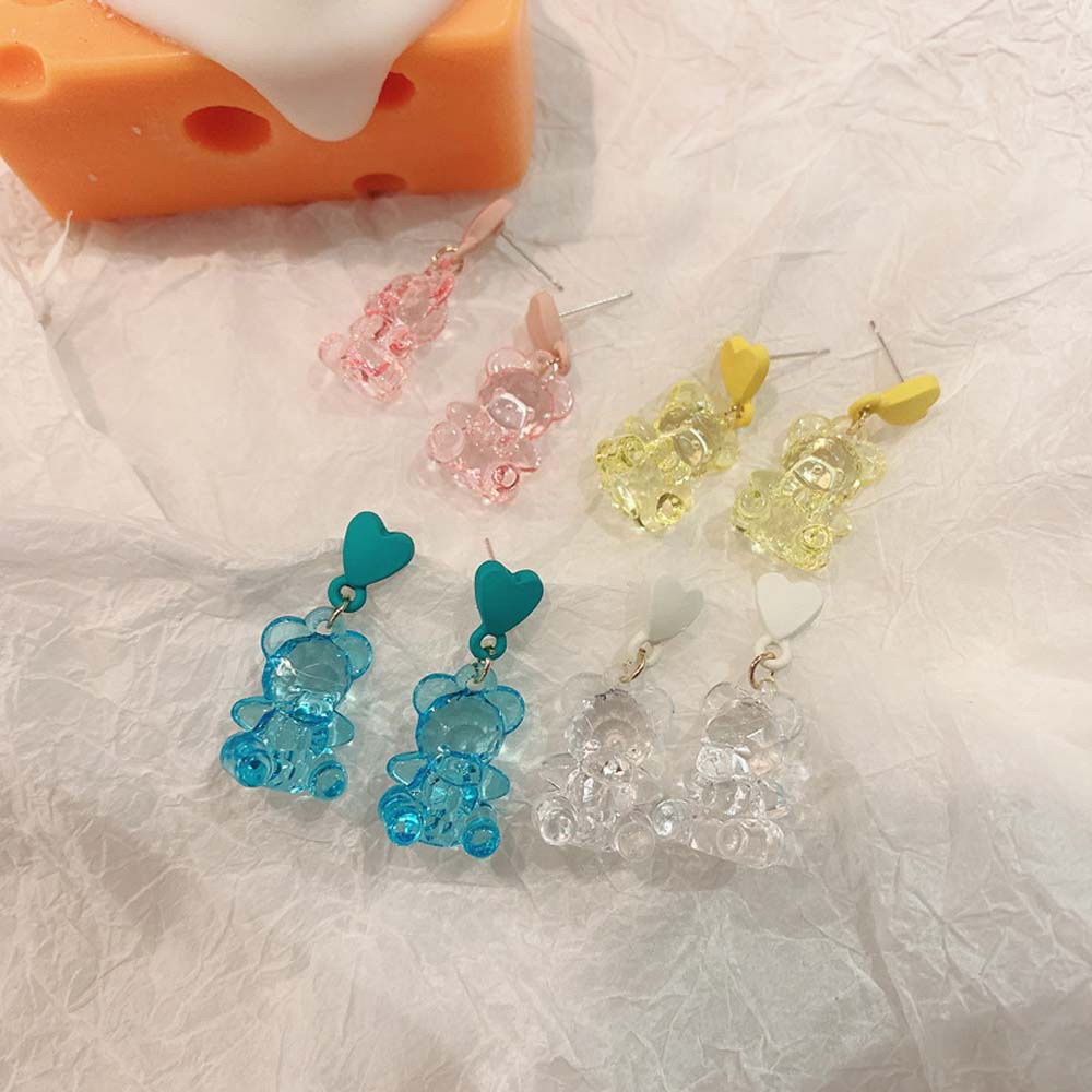 Bông Tai Acrylic Trong Suốt Hình Gấu Nhiều Màu Sắc Thời Trang Cho Nữ