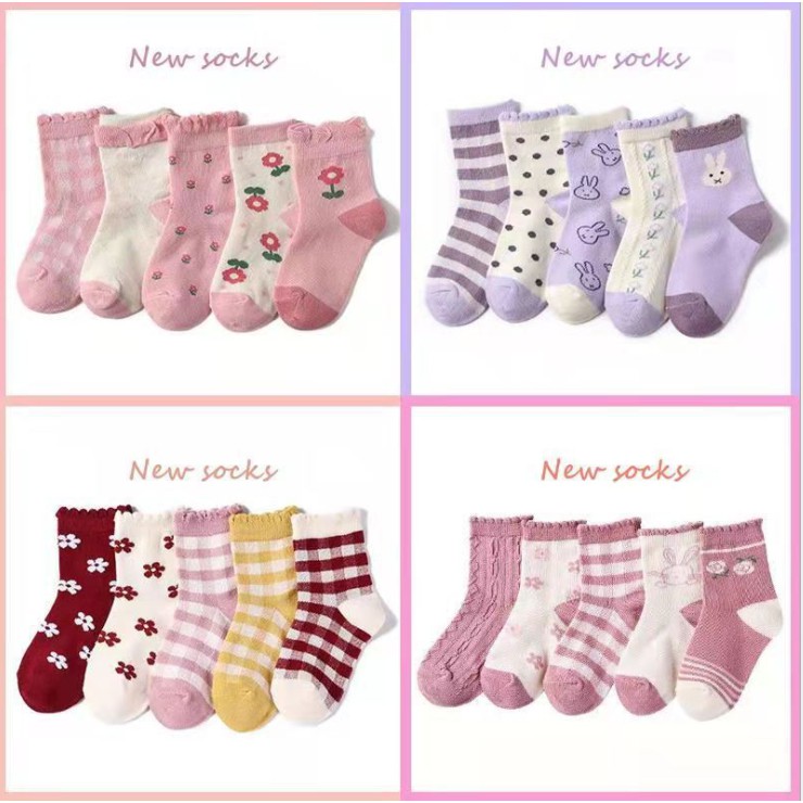 Set 5 đôi tất cho bé Hera Store chất cotton mềm mại thoáng khí họa tiết đáng yêu