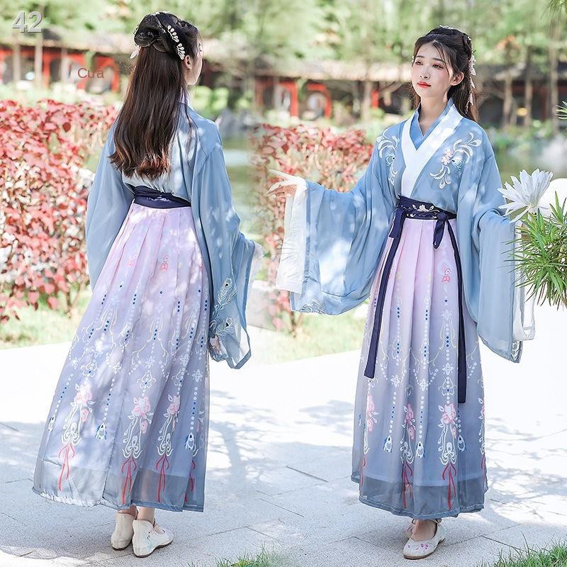 SWangyoufu bản gốc Hanfu nữ phong cách Wei-Jin váy cải tiến trang phục cổ đại Trung Quốc hàng ngày của học sinh và