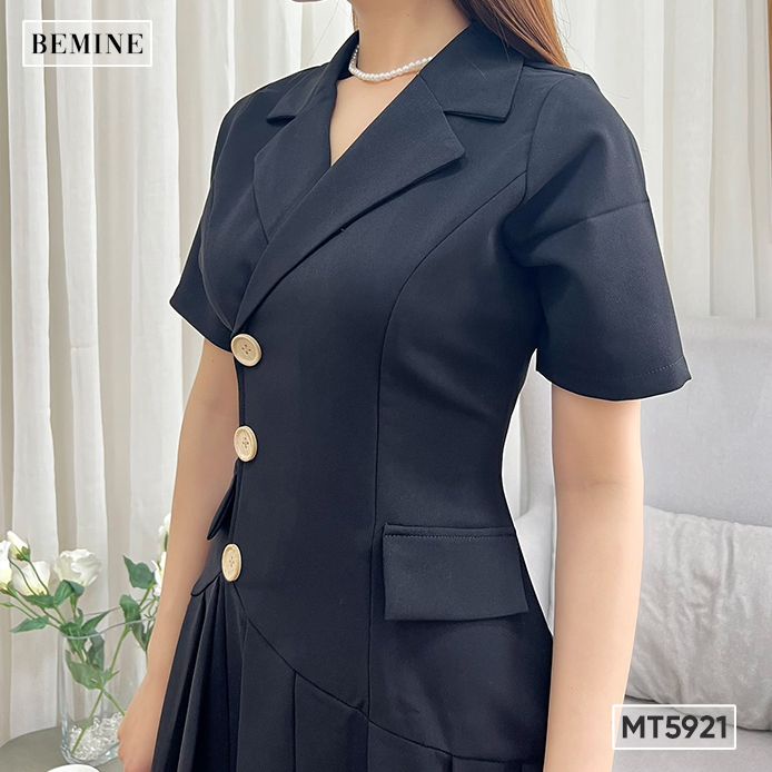 Đầm cổ vest tùng xếp ly BEMINE MT5921