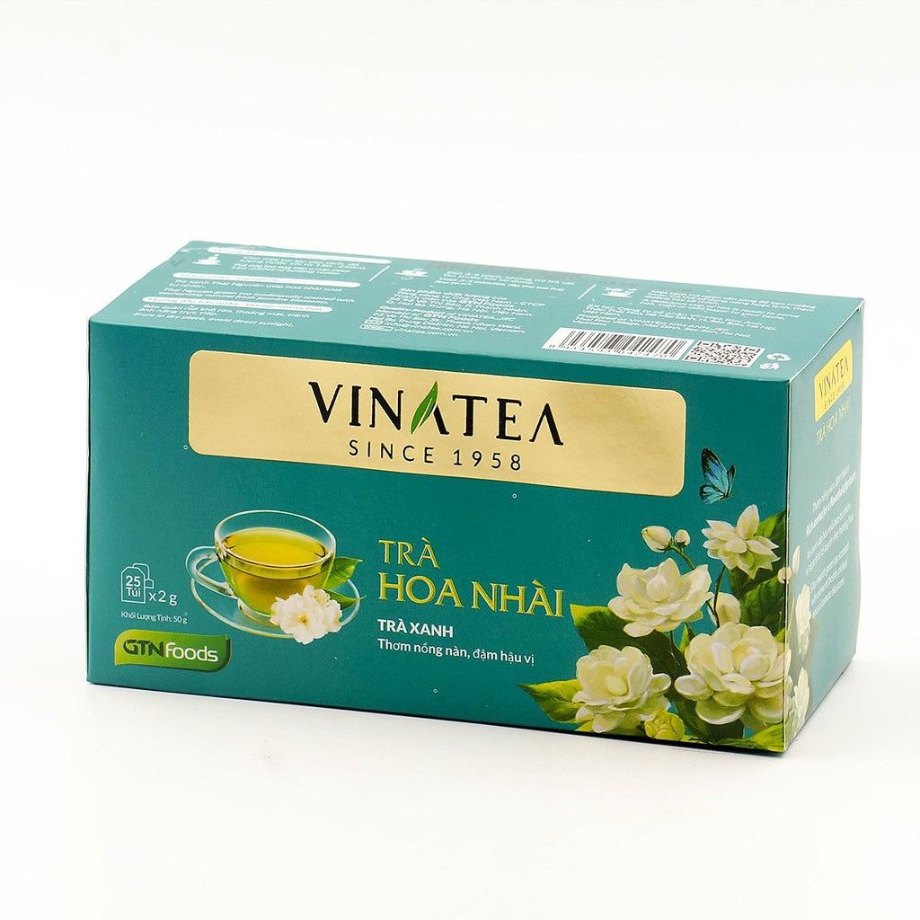 Trà Vinatea hoa nhài trà túi lọc hộp 50gram 25 gói thanh lọc cơ thể, thư giãn, giải độc gan.