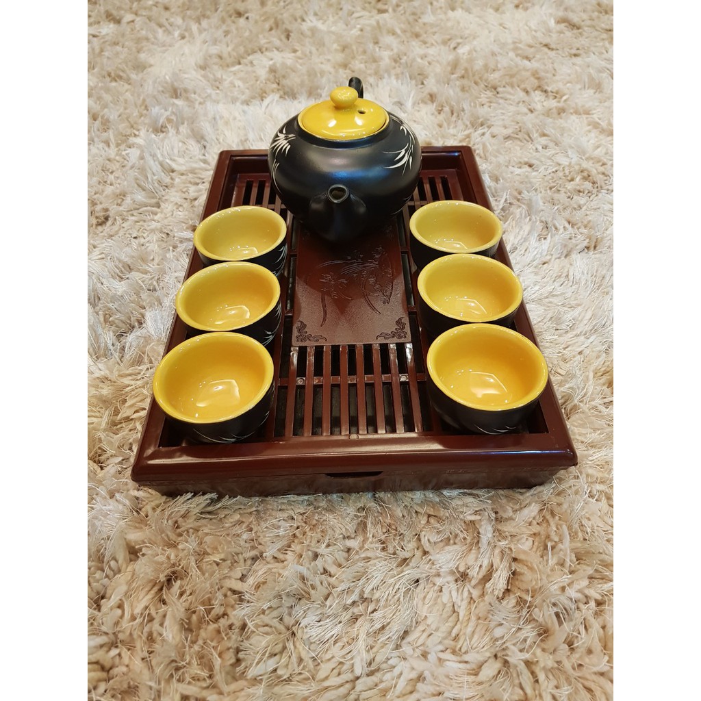 COMBO bộ ấm chén @ đen + KHAY NHỰA