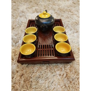 COMBO bộ ấm chén @ đen + KHAY NHỰA
