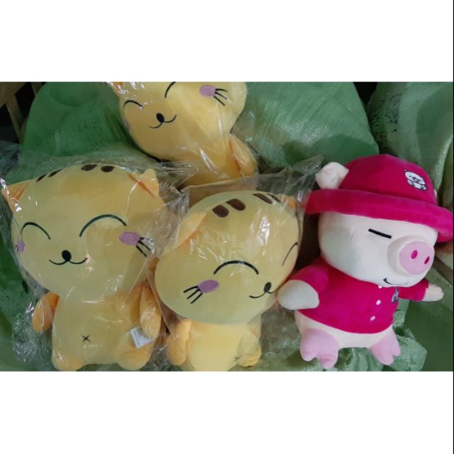 Thú bông hình mèo con vàng và hồng sen