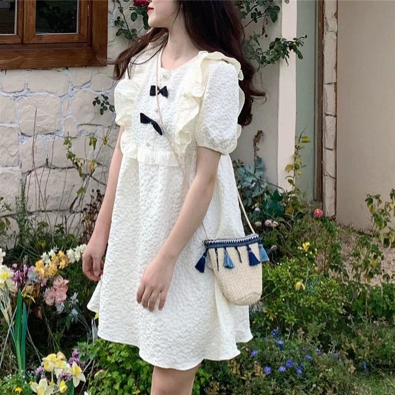 Váy babydoll đầm babydoll Đầm Tay Ngắn váy trắng dự tiệc váy xinh váy tiểu thư