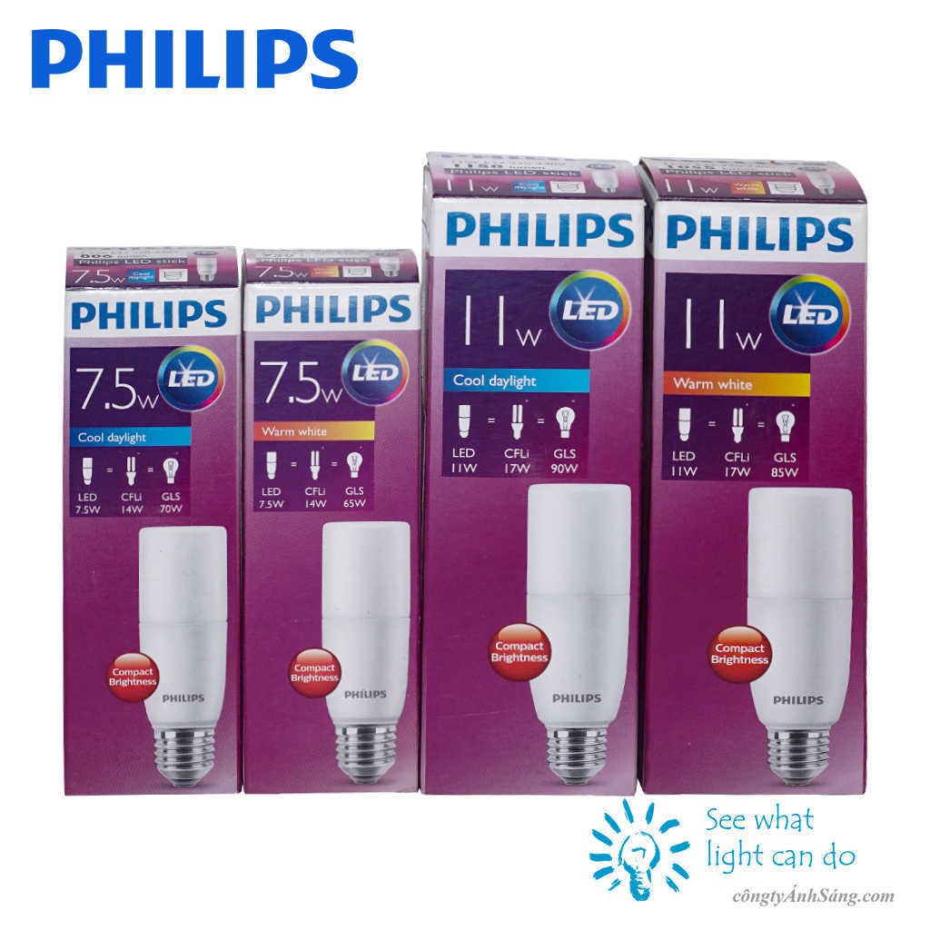 Bóng LED PHILIPS Stick E27 -  - Kích thước nhỏ gọn, thay thế cho bóng compact