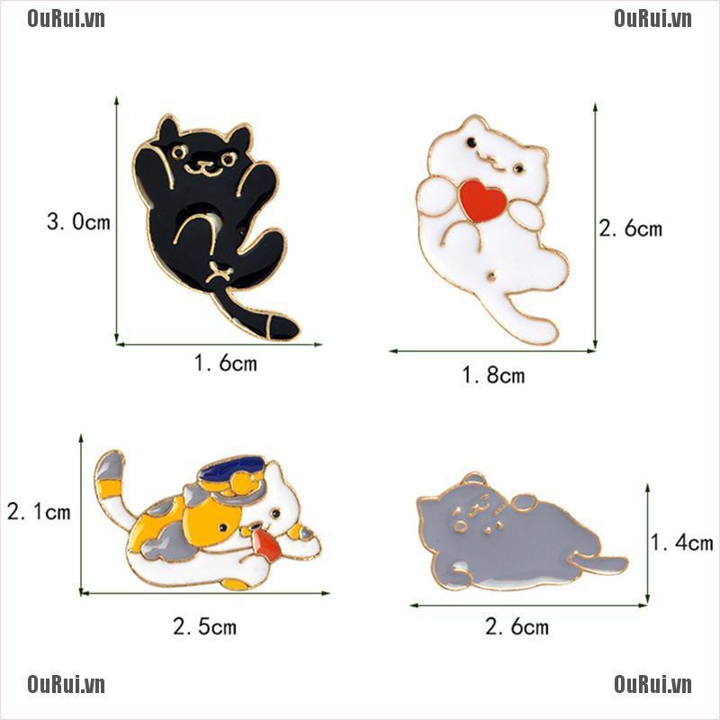 Bộ 4 Ghim Cài Hình Mèo Hoạt Hình Tráng Men Dễ Thương