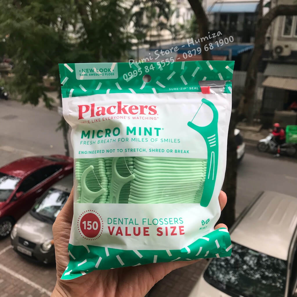 Tăm chỉ nha khoa Plackers - Back teeth -  Micro mint - Twinline - hộp du lịch nhập Mỹ