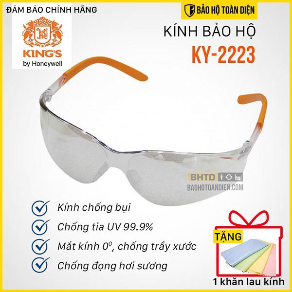 Kính chống bụi King KY 2223, màu trắng tráng bạc, dùng khi chạy xe, làm việc,... bảo vệ mắt hiệu quả