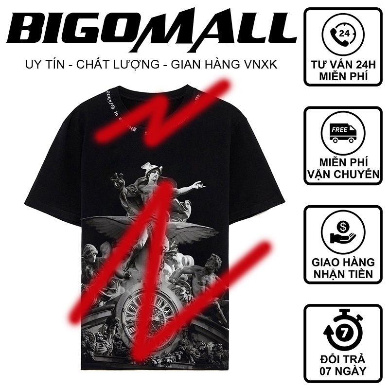 Áo thun tay lỡ chữ vòng cổ đông hô BIGOMALL - Áo phông nam nữ unisex form rộng 65kg