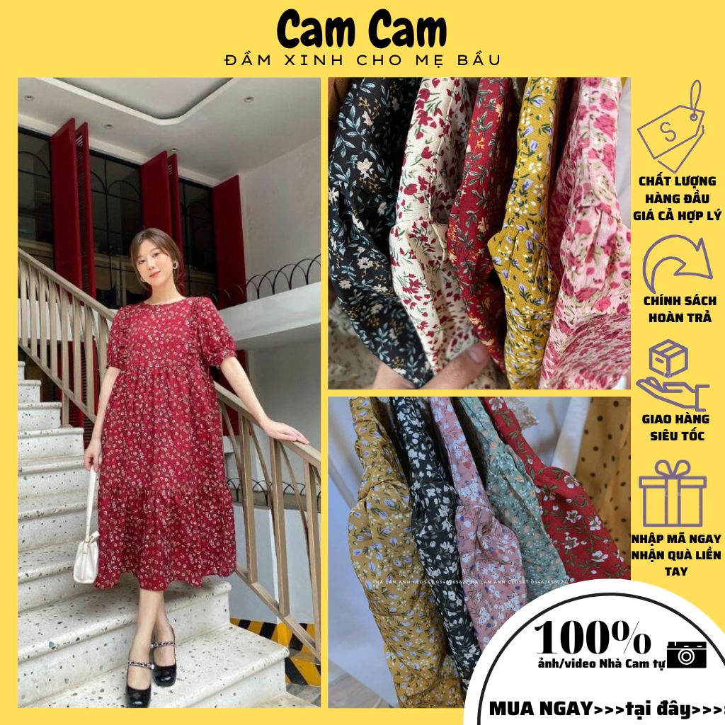 Váy bầu hoa nhí, thiết kế xinh xắn, nhiều họa tiết cực xinh, chất voan thoáng mát