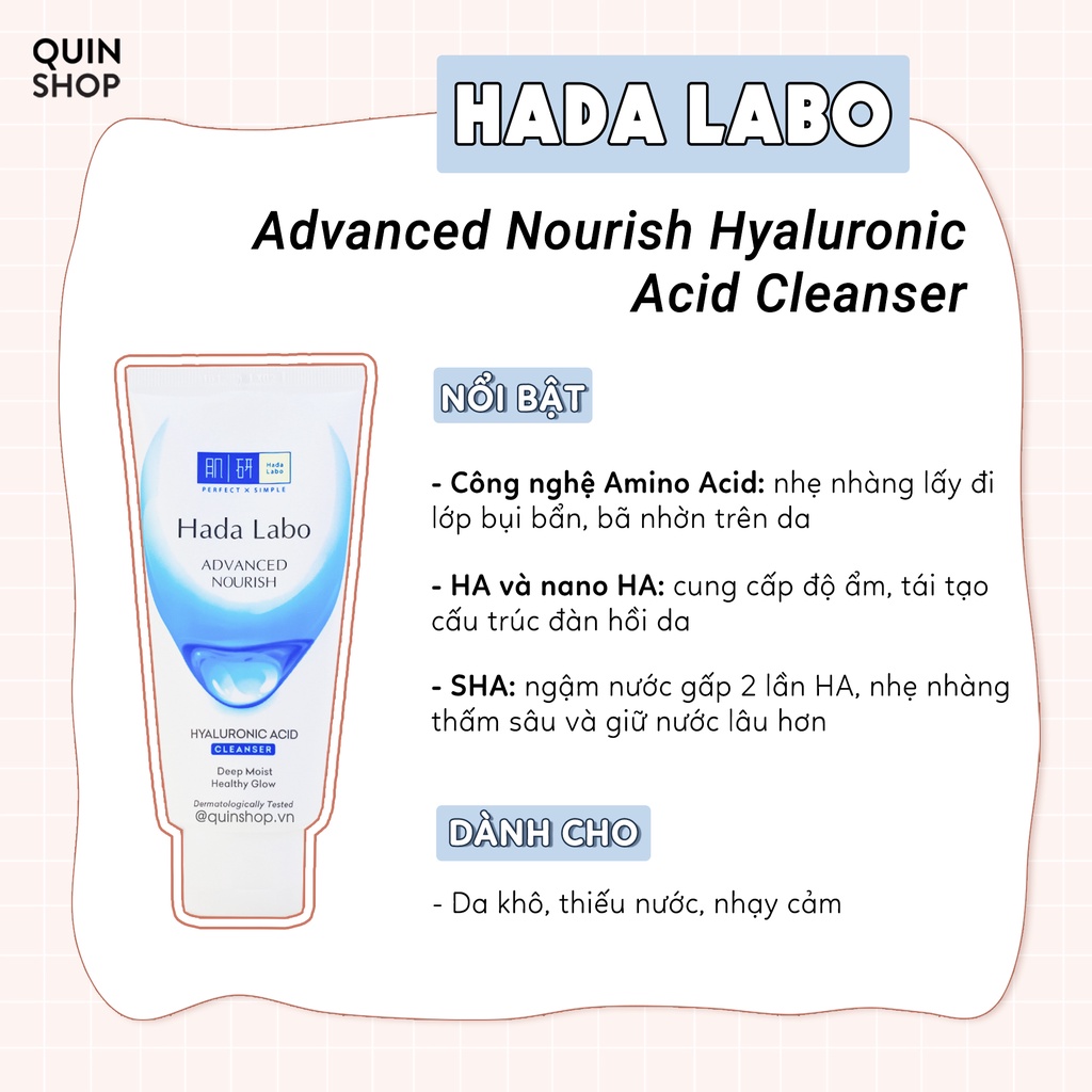 Sữa Rửa Mặt Cho Mọi Loại Da Hada Labo Advanced Nourish Hyaluron, Perfect White Arbutin, Pro Anti Aging Cleanser