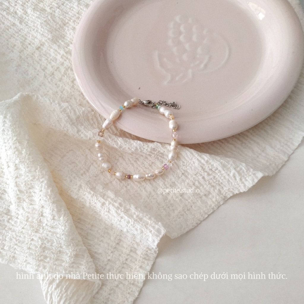 Vòng tay hạt bẹt thô nước ngọt phối đá tông pastel Minne Bracelet lắc tay nữ thiết kế basic phong cách hàn quốc