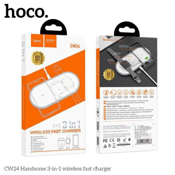 Đế Sạc Không Dây 3 in 1 Hoco CW24 dùng cho tất cả các dòng điện thoại có hỗ trợ sạc không dây Trọng Phú mobile