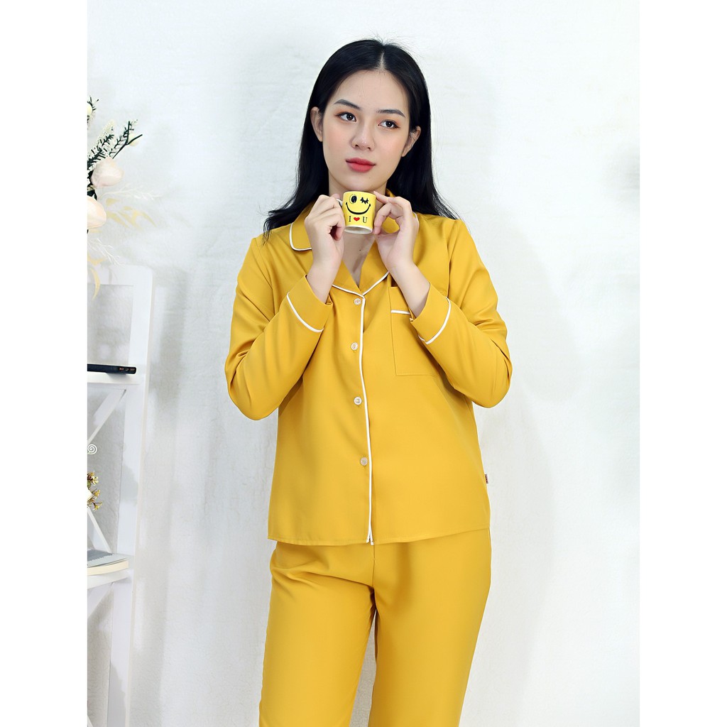 Đồ Bộ Pijama nữ mặc nhà P2 VÀNG quần dài tay dài Lụa 108 thoải mái nhẹ nhàng