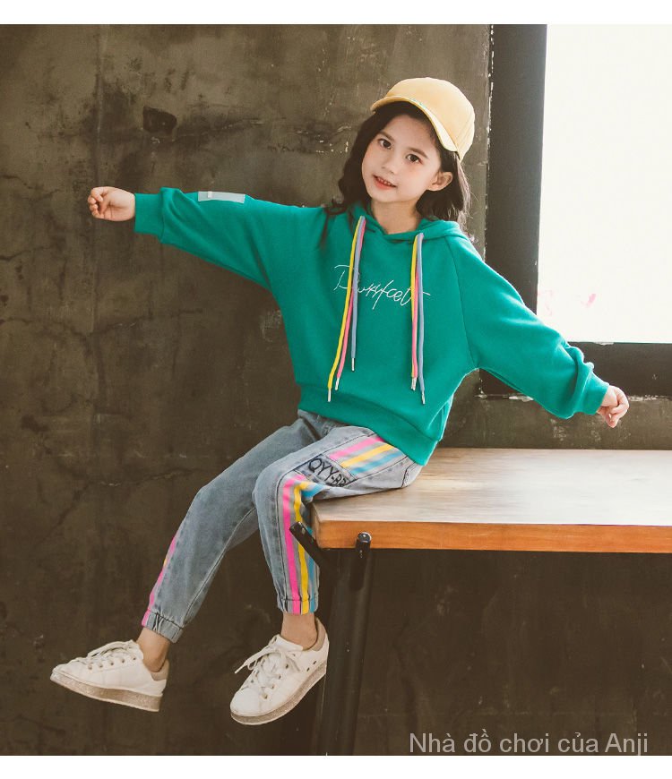 Red Autumn Girl New Style Korean Fashion Casual Sports Kids Rainbow Tide Sweaters