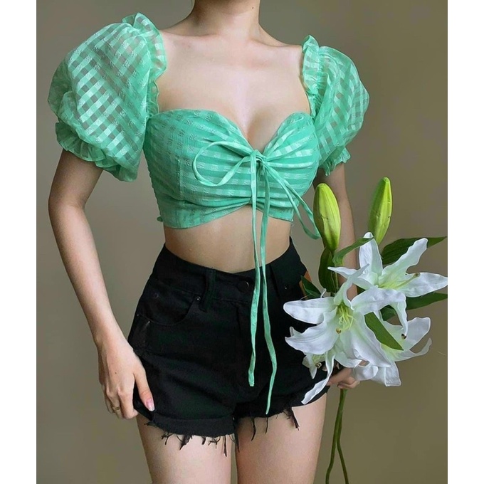 ÁO CROPTOP VOAN LƯỚI CỘT DÂY MẶC ĐƯỢC 2 KIỂU