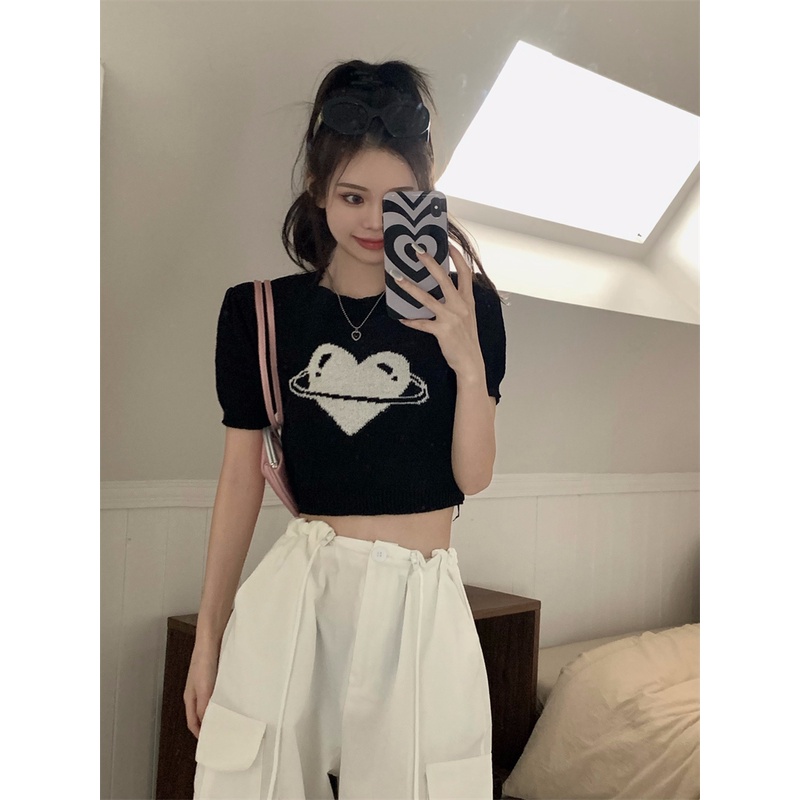 NUZIRO Áo Dệt Kim Ngắn Tay Cổ Tròn Phong Cách Vintage Hàn Quốc Cho Nữ