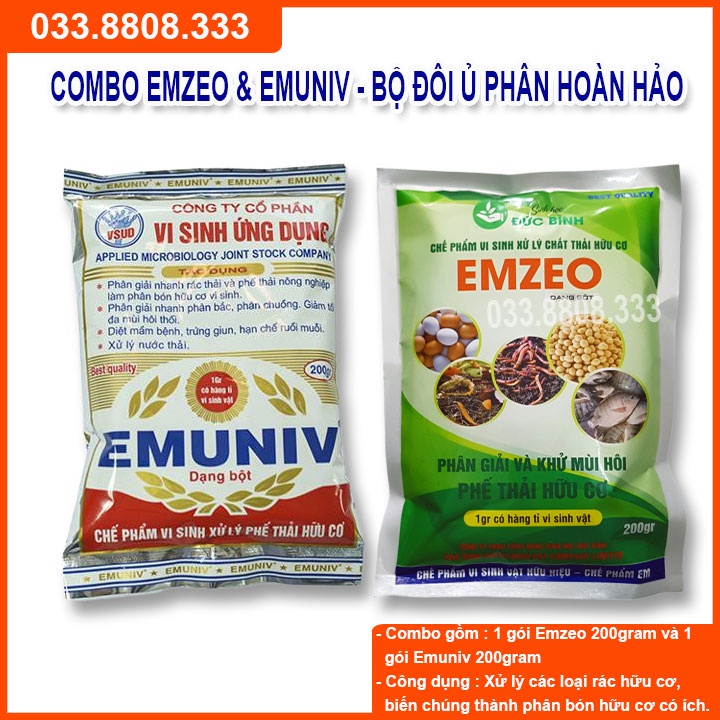 COMBO EMZEO 200G &amp; EMUNIV 200G DÙNG Ủ RÁC THẢI HỮU CƠ VÀ KHỬ MÙI HÔI