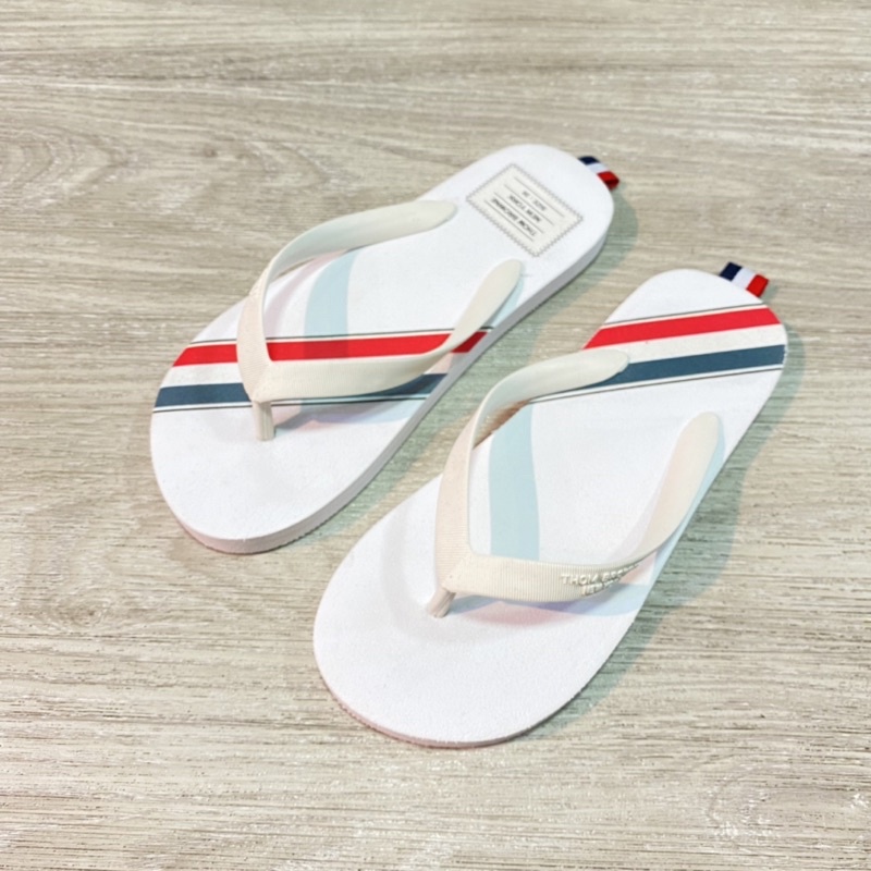 Dép tông nam Thom trắng phối sọc 1294, kẹp tông nam Thom quai cao su đẹp new