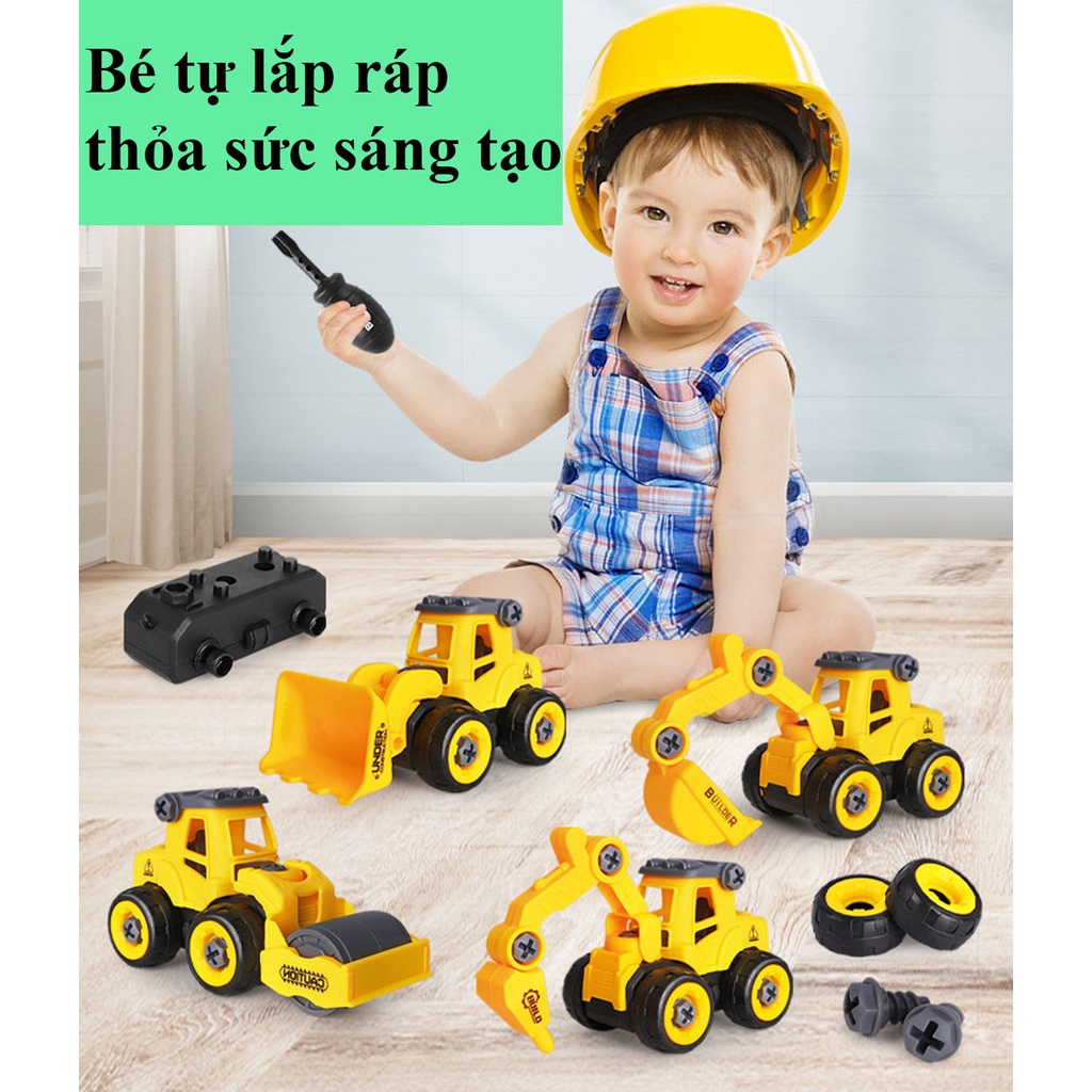 Set 4 xe ô tô đồ chơi Bé tự lắp ráp - Oto mô hình - Đồ chơi trí tuệ cho Bé