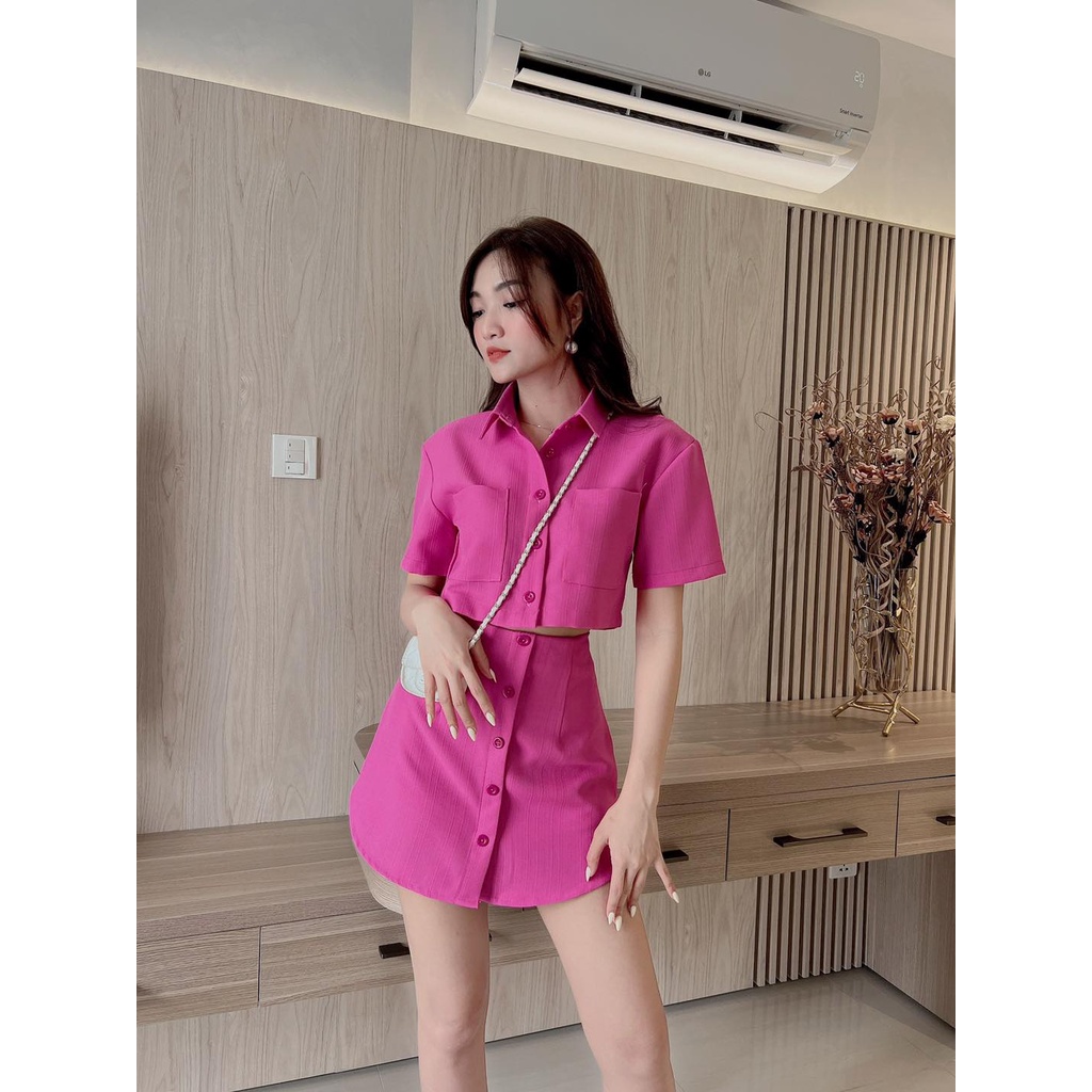Set bộ đồ nữ áo sơ mi hàng nút phối chân váy đa dạng màu sắc  xinh xắn đi chơi, dự tiệc