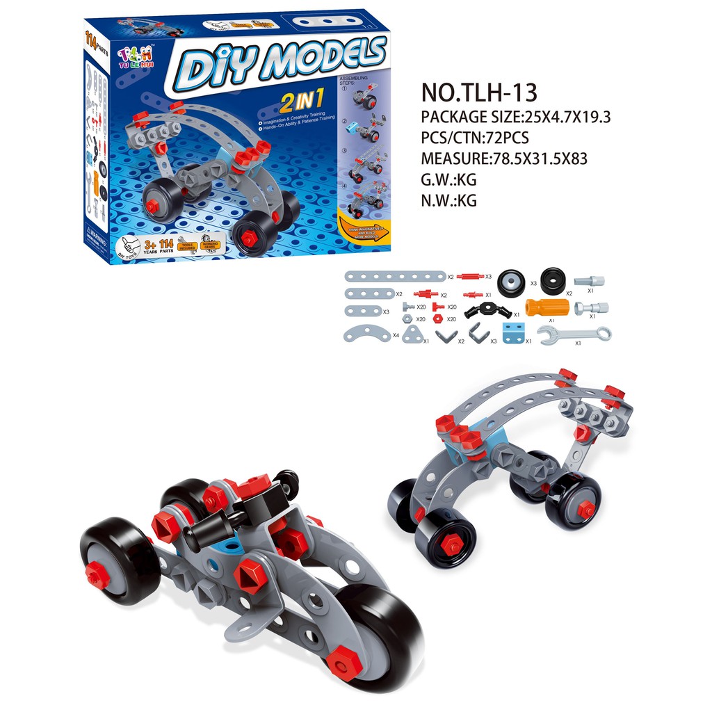 Đồ chơi lắp ghép Build&amp;Play mô hình phương tiện giao thông 2 trong 1 bằng nhựa mềm - Toyshouse THL - DIY model