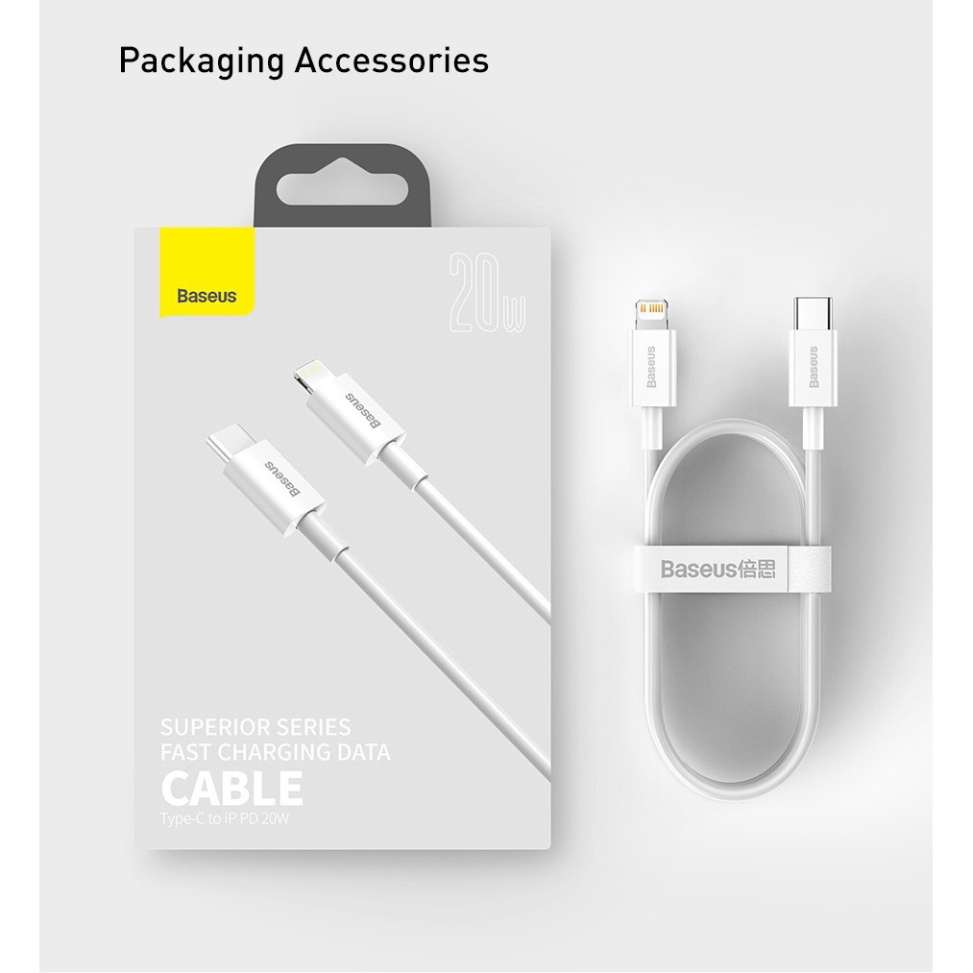 Dây cáp sạc nhanh BASEUS 20W PD tiện dụng chất lượng cao cho iPhone 12 pro MAX XS Max 8 7 6 Plus