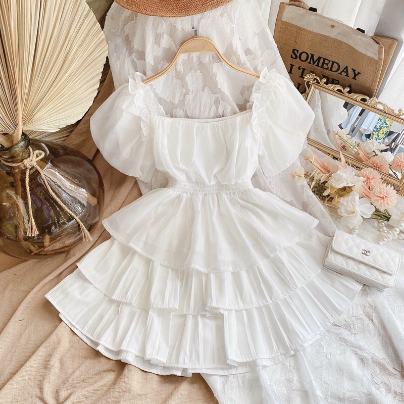 SET ÁO TRẮNG BO EO TAY PHỒNG CHAN VÁY