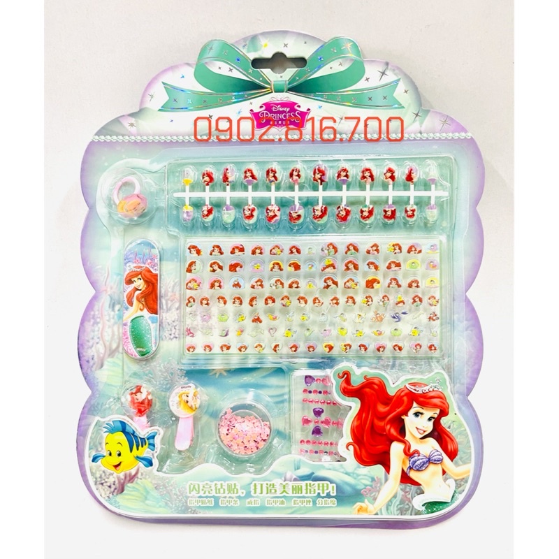 Vỉ đồ chơi trang điểm làm móng làm nails sticker 3D nổi dán móng tay cho bé gái hình Elsa-công chúa Disney-Ariel-Sofia