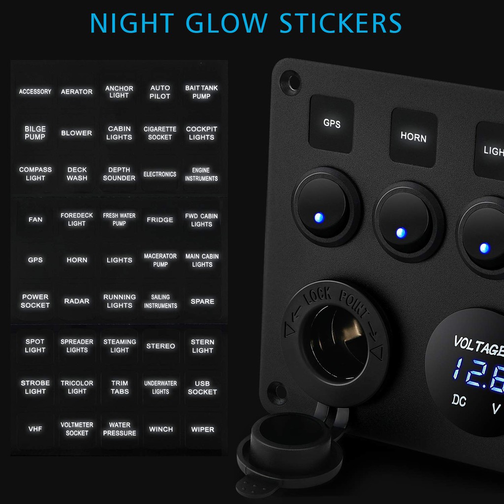 Bảng Công Tắc Đèn Led 5 Nút Chống Nước 12V Cho Tàu Thuyền Xe Hơi