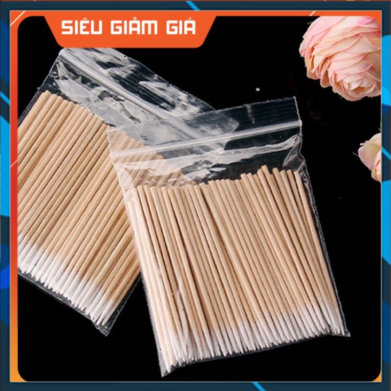 Tăm Bông Cán Gỗ Đầu Nhọn Dùng Bôi Tê ,Chà Mực ,Tém Mày - Dụng cụ phun xăm