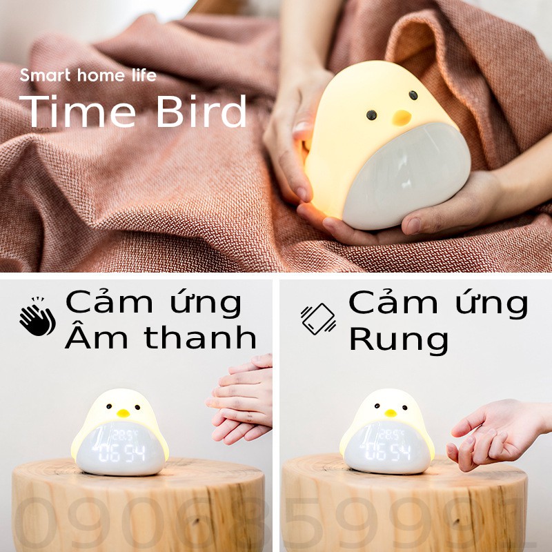 Đồng hồ báo thức,đèn ngủ trang trí cảm biến âm thanh (Time Bird)